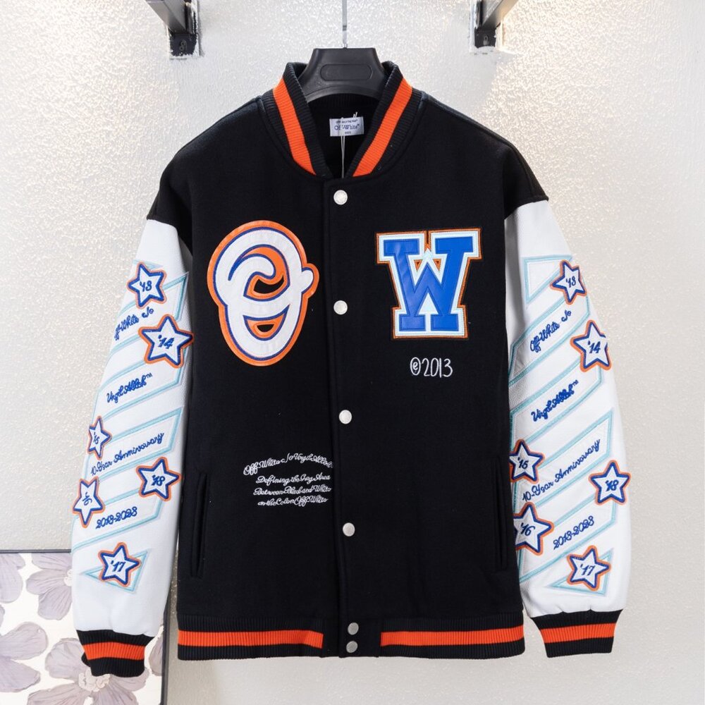 Off-White Couple Set Wool Embroidered Baseball Jacket -99